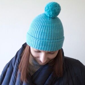 Cozy Turquoise Blue Ribbed Beanie (without pompom)